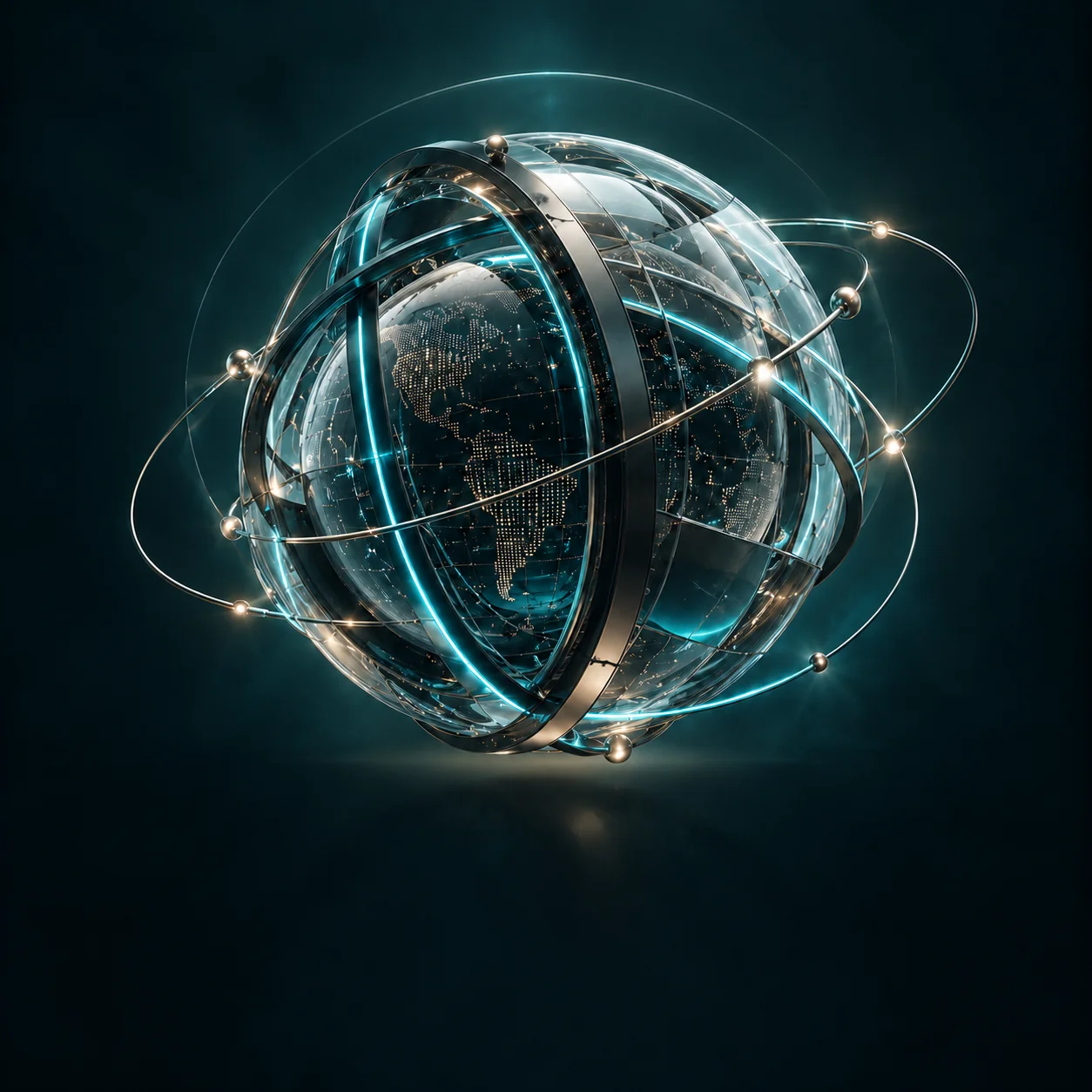 Glowing globe wrapped in orbit rings, the W3 Global Awards winner artwork